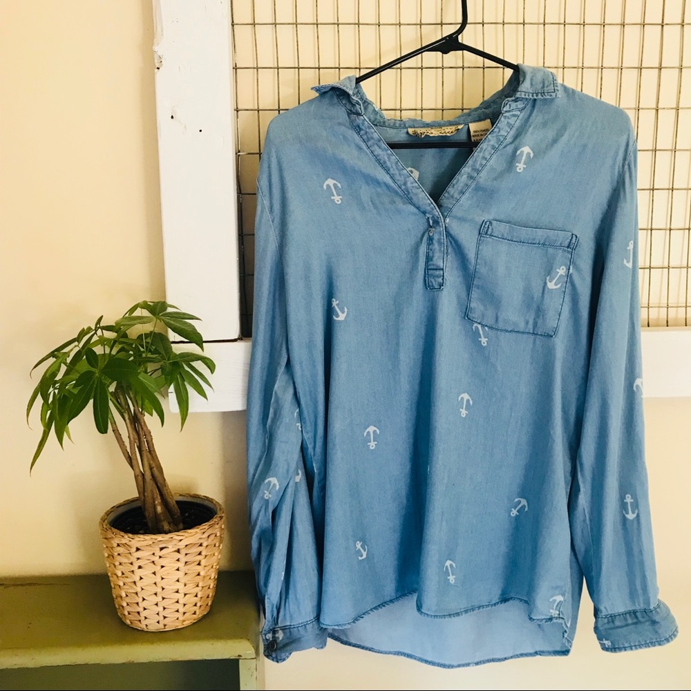 Life Style Nautical Long Sleeve Chambray Shirt - Picture 1 of 8